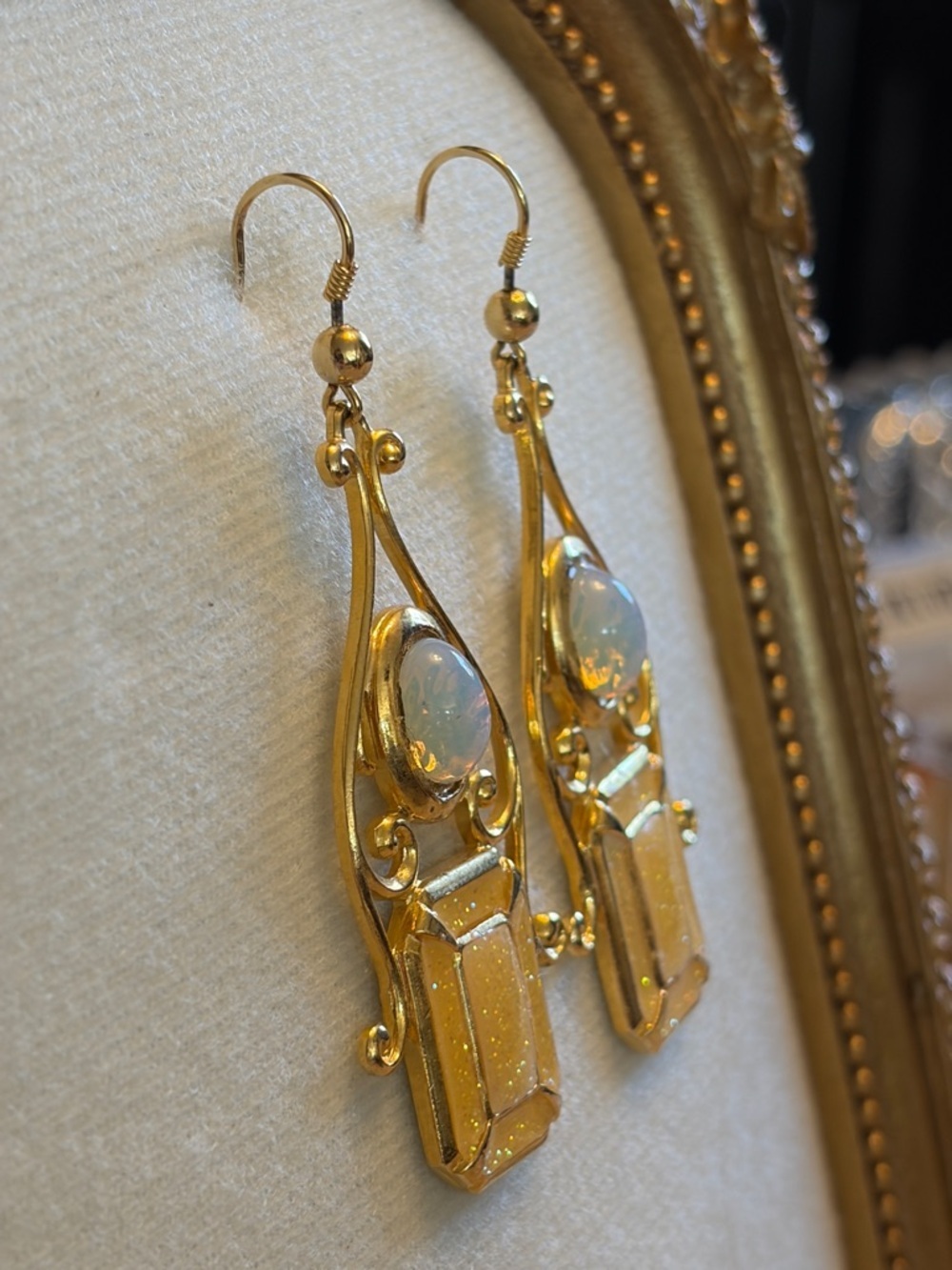 BEVERLY HAMBURG | Gold Tone Opal Drop Earrings - Picture 4 of 7